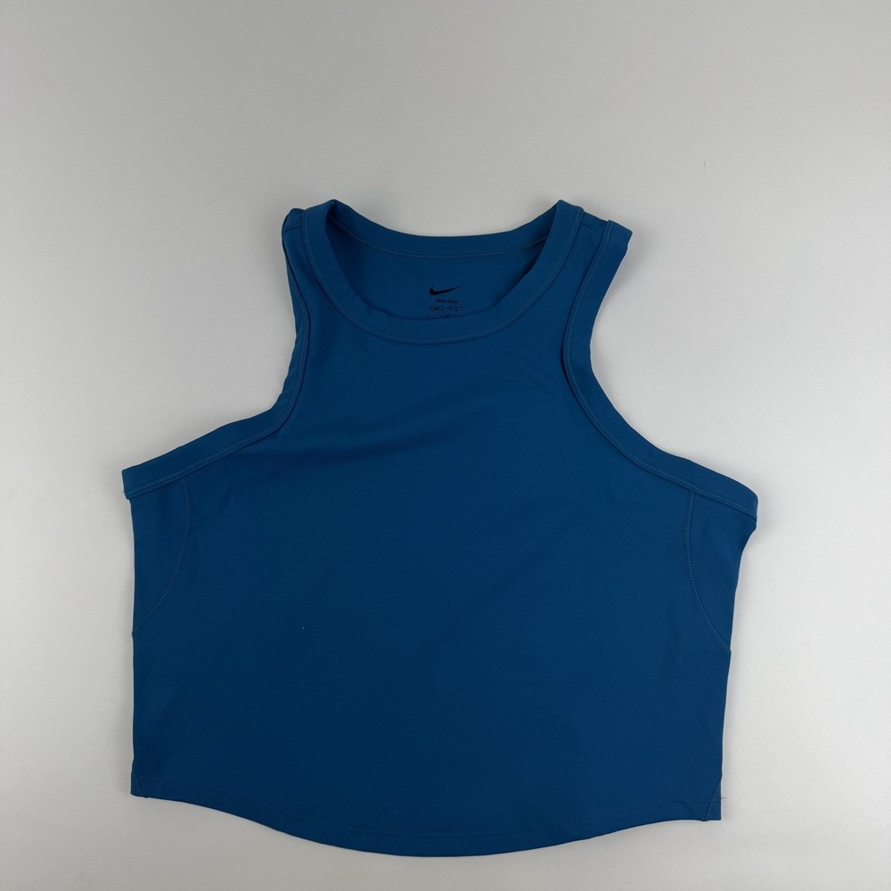New Womens Nike One Fitted Dri-FIT Blue Cropped Training Tank Top Size Large NWT